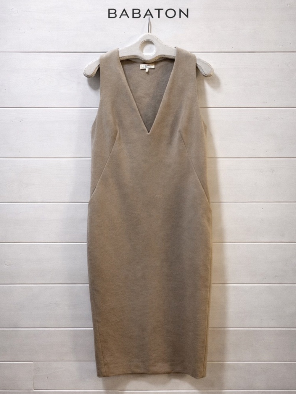 BABATON Taupe Sleeveless V-Neck Dress – Size 8